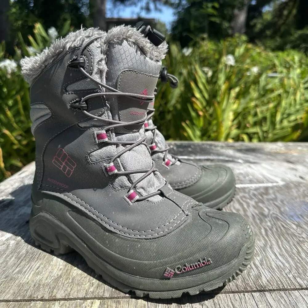 Columbia Bugaboot Celsius Snow Boots Kids 6 Gray Leather Lace Up Waterproof 669